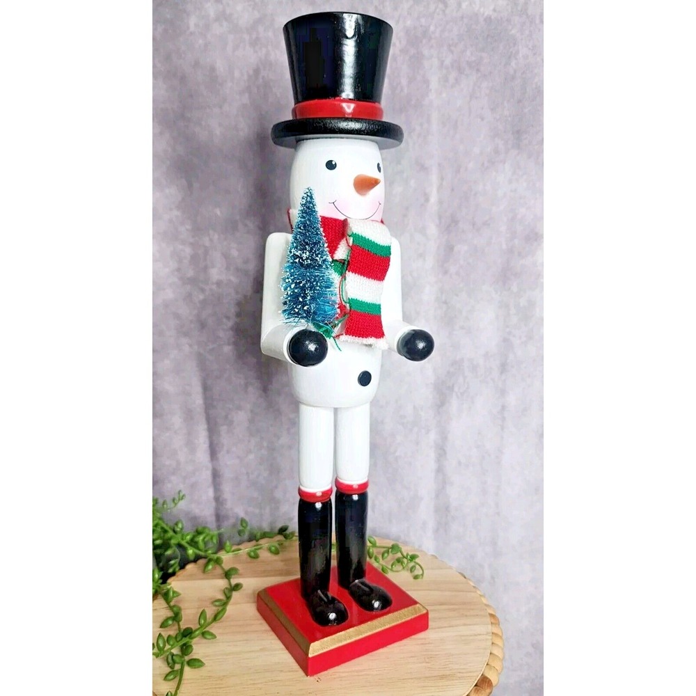 Snowman Nutcracker Frosty Scarf‎ Top Hat Wooden 15" Christmas Winter NEW